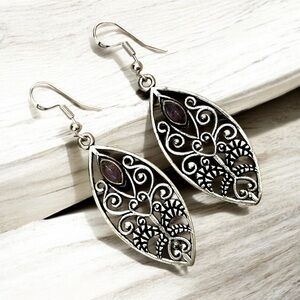 Purple Amethyst Sterling Silver Overlay Earrings 925 Filigree
